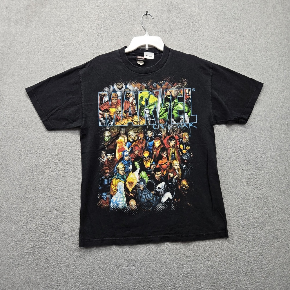 VINTAGE Marvel Men Shirt L Black Civil War Characters Logo Graphic Mad Engine